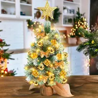 HENGDA Künstlicher LED Weihnachtsbaum Tannenbaum 40 cm Christbaum Beleuchtet Weihnachtsdeko Dekobaum Lichterbaum,Gold