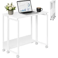 Relaxdays Schreibtisch klappbar, mit 6 Rollen, Computertisch, platzsparend, HBT: 75x60x50 cm, Arbeitstisch, Metall, weiß