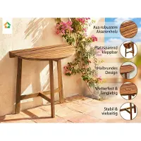 Prestige Home Living Outdoor Klappbarer Beistelltisch halbrund aus Akazienholz, ca. 70 x 45 x 75 cm