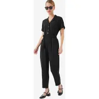 Big Dart Einfarbiger Woven Overall mit Kragen und Schleifendetail