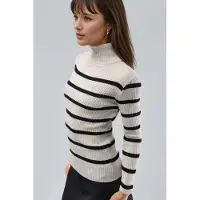 MyFashion Taillierter gestreifter Rippstrickrollkragenpullover