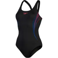 Speedo - "Placement" Badeanzug für Damen, Halboffener Rücken (Schwarz/Rot)