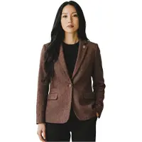 TruClothing Damen-Rostbrauner Woll-Tweed-Fischgraut-Karo-Blazer – WS-1