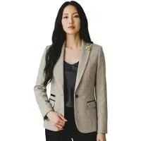 Cavani Damen-Creme-Karo-Woll-Mix, Fischgrät-Tweed-Sakko – Caridi