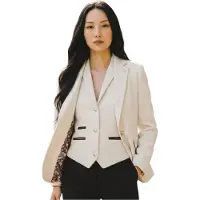 TruClothing Damen cremefarbenes Fischgrät-Woll-Tweed-Blazer-Jackett-Zweiteiler-Set – WS-1