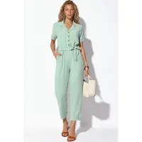 Big Dart Einfarbiger Woven Overall mit Kragen und Schleifendetail
