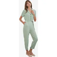 Big Dart Einfarbiger Woven Overall mit Kragen und Schleifendetail