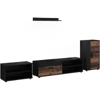Vicco Wohnwand Berno Schwarz/Oldstyle 4-teiliges Set, Model 59230
