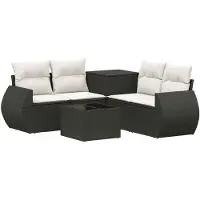 vidaXL Sofa Set 6 stk. Schwarz und Cremeweiß Polyrattan und Stahl