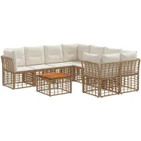 vidaXL Outdoor-Sofagarnitur 9 stk. Natürlich und Cremweiß Poly-Rattan