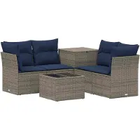vidaXL Sofa Set 6 stk. Grau und Marineblau Polyrattan und Stahl