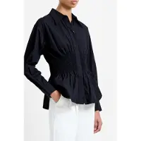 French Connection Cambria Cotton Smocked Shirt Blackout Größe: 16 | Longsleeves Outlet | Damen | Schwarz