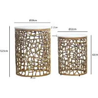 FineBuy 2er Set Couchtisch gold Marmor rund Wohnzimmertisch Beistelltisch Satztisch Alu