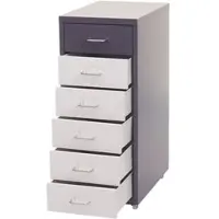 Décoshop26 - Büroschrank mit 6 Schubladen auf Rollen 69 x 28 x 41 cm dunkelgrau weiß schwarz dunkelgrauer Stahl 04_0004355