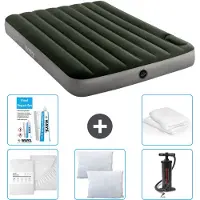 Intex Airbed - Doppelbett - 137 x 191 x 25 cm - Grün - Spannbettuch - Küssen - Pumpe - Reperaturset en Kissenschutz