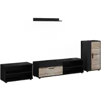 Vicco Wohnwand Berno Schwarz/Sandeiche 4-teiliges Set, Model 59222