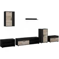 Vicco Wohnwand Berno Schwarz/Sandeiche 6-teiliges Set, Model 59220