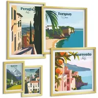 Tulup BILDER SET 5er Set - 50x50 cm & 20x30 cm & 40x60 cm Goldrahmen - Ansichten europäischer Häfen