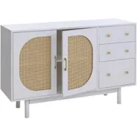Décoshop26 - Modernes Sideboard im Chic-Stil mit 3 Schubladen und 2 Türen 80 x 120 x 40 cm aus Polyrattan und weiß 04_0008702