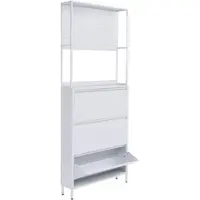 Décoshop26 - Schuhschrank mit 3 kippbaren Fächern Schuhschrank mit Ablage und Haken 201 x 80 x 20 cm weißes Metall 04_0008883
