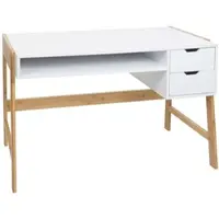 Décoshop26 - Computertisch mit zwei Schubladen 76 x 115 x 58 cm weißes MDF und Bambus 04_0006058 04_0006058