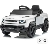 Vrooomy Land Rover Defender 90 Elektro-Kinderfahrzeug 12V 1 bis 5 Jahre – Akku-Kinderauto mit Fernbedienung, EVA-Rädern und 3-Punkt-Gurt – Akku-Fahrzeug mit funktionierenden Türen und MP3-Player – Weiß