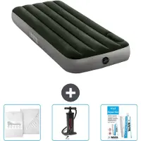 Intex Luftbett - 1 Person - 76 x 191 x 25 cm - Grün - Spannbettuch - Pumpe en Reperaturset