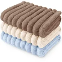 Markenlos Decken-Set für Hunde und Katzen – Maschinenwaschbar, Flanell, weich und langlebig, Braun, Beige, Blau, 52 x 76 cm