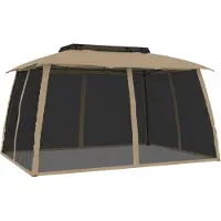 vidaXL Pavillon mit Doppeldach & Netzwänden Taupe 3,93x2,93 m Stahl