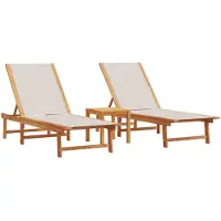 vidaXL Sonnenliegen 2 Stk. mit Tisch Grau Massivholz Akazie Textilene