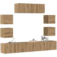 vidaXL 7-tlg. TV-Schrank-Set Wandmontage Artisan-Eiche Holzwerkstoff