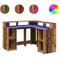 vidaXL LED-Schreibtisch Altholz-Optik 130x130x91 cm Holzwerkstoff