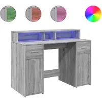 vidaXL LED-Schreibtisch Grau Sonoma 120x55x91 cm Holzwerkstoff