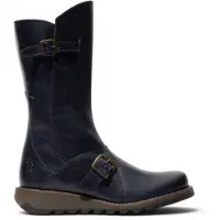 Fly london Womens Wine MES 2 Keil-Fersen-Schnalle mit Leder-Reißverschluss-Plattformstiefeln bis zur Mitte der Wade