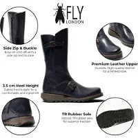 Fly london Womens Wine MES 2 Keil-Fersen-Schnalle mit Leder-Reißverschluss-Plattformstiefeln bis zur Mitte der Wade