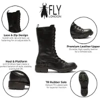 Fly london Women's Black Leather Schnürstiefel für Kampf-Knöchel – NOLE176