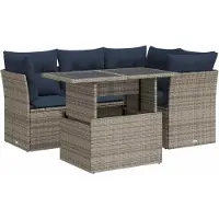 vidaXL 5-tlg. Garten-Sofagarnitur mit Kissen Grau Poly Rattan Akazie