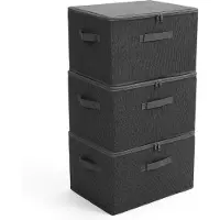 Sekey Aufbewahrungsboxen Stoffboxen mit Deckel 45 L Stapelbar Faltbar 3er Set Ordnungsbox Organizer für Kleidung Vliesstoff Kleiderschrank und Regal