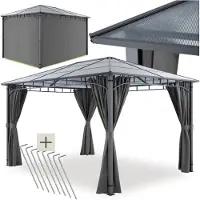 TecTake Gartenpavillon Hardtop Polycarbonatdach 3 x 4 m wasserdicht Gartenlaube Terrassenpavillon, inkl. 4 abnehmbare Seitenteile und 8 Heringe, in g