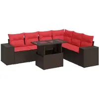 vidaXL 7-tlg. Garten-Sofagarnitur mit Kissen Braun Poly Rattan Akazie