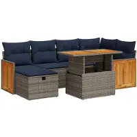 vidaXL 7-tlg. Garten-Sofagarnitur mit Kissen Grau Poly Rattan
