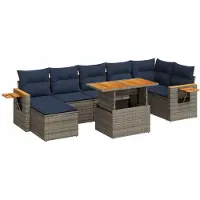 vidaXL 8-tlg. Garten-Sofagarnitur mit Kissen Braun Poly Rattan Akazie