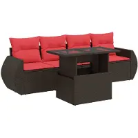 vidaXL 5-tlg. Garten-Sofagarnitur mit Kissen Braun Poly Rattan Akazie