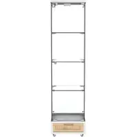 PXloue Glasvitrine LED 167x43x37cm Weiß mit Schubladen Gehärtetes Glas