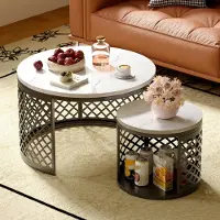 STILVORA Couchtisch-Set mit geometrischem Hohlmuster, Beistelltisch 2er-Set mit integrierter Haustierfunktion und Polsterung, Wohnzimmertisch Schwarz