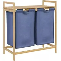 DELUKE Wäschebox HALLE 2 Fächer Je 33 Liter 64x33x73cm Holz Natura Wäschesammler Wäschekorb Wäschesortierer