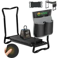 Sekey Kniebank 2 in 1 XXL Kniebank für Gartenarbeit Gepolstert Gartenhocker Klappbar Höhenverstellbar Gartenbank mit Werkzeugtasche 60x49x27,5cm