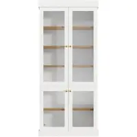 Merax Standhochschrank LED Glasvitrine Kippschutz Weiß