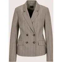 MADELEINE Jackenblazer "Blazer Zweireiher-Blazer mit feinen Streifen", Damen, Gr. 38, grau (dunkeltaupe, cappuccino, multicolor), Modern, regular fit, V-Ausschnitt, Blazer Jackenblazer