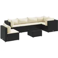 vidaXL 7-tlg. Garten-Lounge-Set mit Kissen Schwarz Poly Rattan